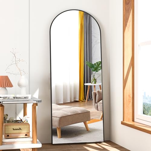 Black 56x16 Inch Full Length Arched Floor Mirror with Stand - Modern Home Decor