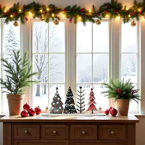 Smile Christmas Table Decor, Standing Centerpieces, 4Pcs Christmas Trees Wooden Signs, Shelf Decor.