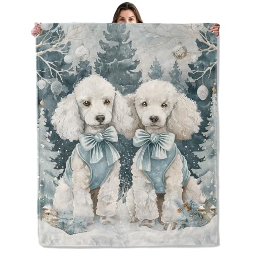 Buttigiy Poodle Christmas Throw Blanket 50x60in for Women Kids, White