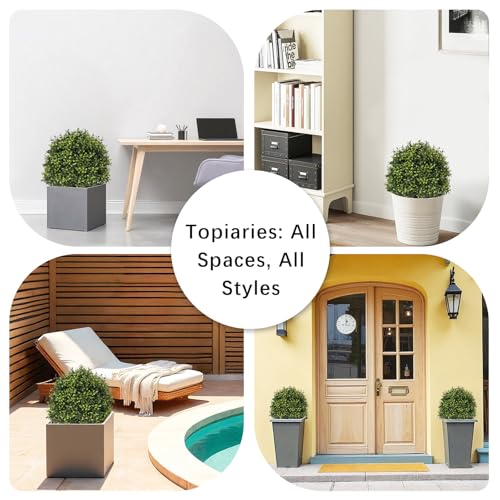Artificial Boxwood Topiary Ball Trees Outdoor Faux Plants - Green, 27 Inches