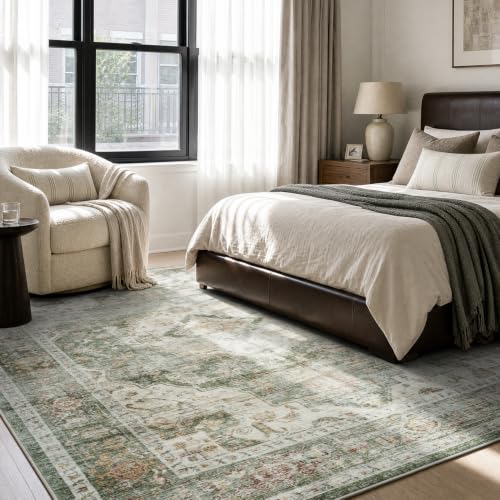 AMOAMI-Area Rug 5X7 Rugs for Living Room-Vintage Soft Green