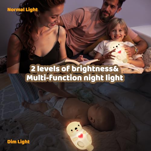 Huggwaii Upgrade Otter Night Light for Kids ? Cute Silicone Squishy Kids Night Light, Dimmable & Rechargeable LED Otter Lamp, 1200mAh Battery, Soft Nursery Nightlight for Toddler Room Decor & Gifts