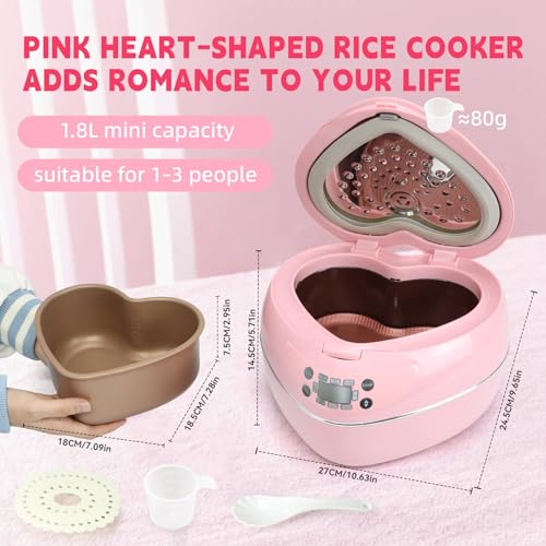 Peach Heart Shape Rice Cooker 8 Cup Cooked, 4 Uncooked Rice,