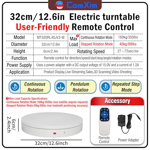 White 12.6 Inch Heavy Duty Electric Rotating Display Turntable 350lbs Capacity