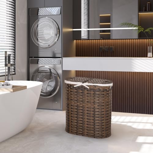 Handwoven Portable Laundry Hamper with Removable Liners - Mocha Brown, Oval 1-Pack