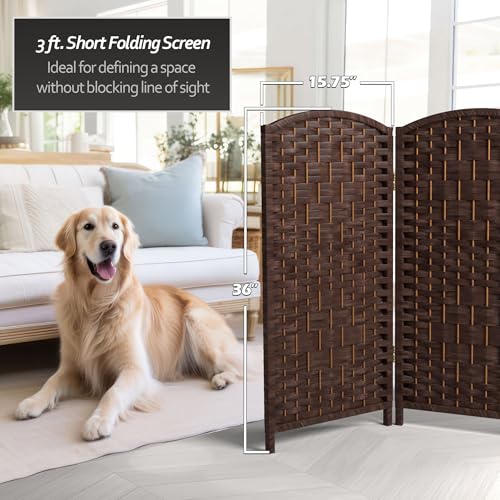 Red Lantern Short Diamond Weave Fiber Folding Screen - Dark Mocha, 4 Panels