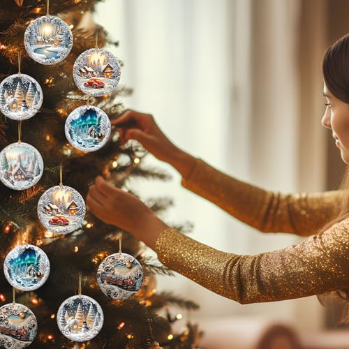 Sawysine 12 Pcs Christmas Winter Snowflake Deer Ornaments for Tree & Decor