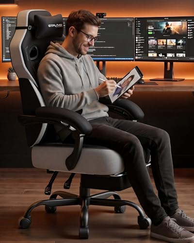 GTPLAYER Big & Tall Gaming Chair Black with Footrest - Wide Seat, Recline 90-125°, Heavy-Duty Support