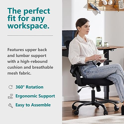 Sweetcrispy Black Mesh Executive Office Chair with Flip-Up Arms & Lumbar Support