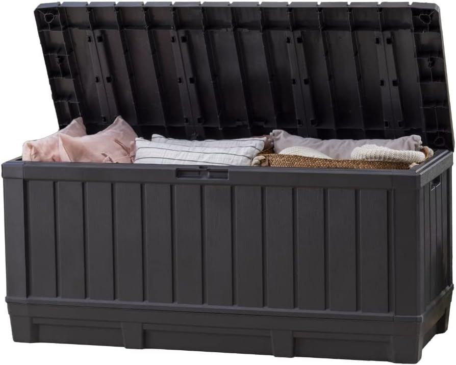 Keter Kentwood 92 Gallon Resin Deck Box - Outdoor Storage for Patio Furniture & Cushions | Dark Grey