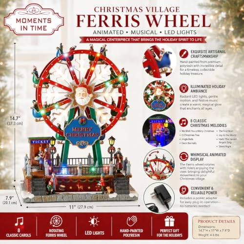 Moments in Time Christmas Village Ferris Wheel - Animated LED Musical Decor