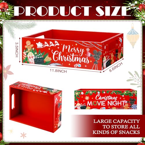 GlikCeil Christmas Movie Night Snack Tray with Handles - Festive Wooden Organizer