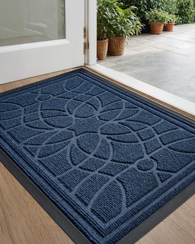 DEXI Blue Outdoor Entrance Door Mat 24x36 Heavy Duty Non-Slip Rug
