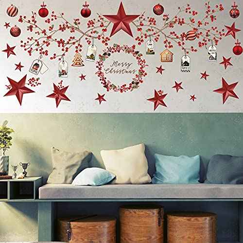 4 Sheets Christmas Wall Stickers Decals Removable Merry Christmas Window Walls Cling Tree Art Sticker Xmas Decoration