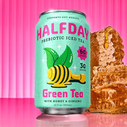 HALFDAY Prebiotic Green Tea with Honey & Ginseng, Supports Digestive