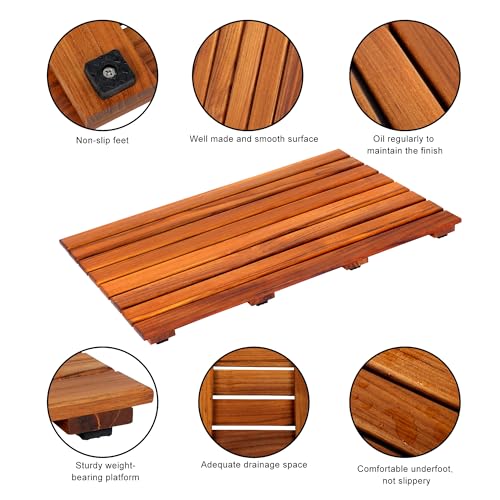 Teak Shower Mat 26x17 Inches - Non-Slip Wooden Bath Mat for Spa & Bathroom