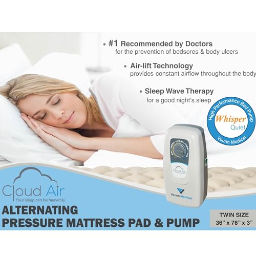 Vaunn Medical Air Pressure Mattress Topper Twin Size 36x78 with Whisper-Quiet Pump