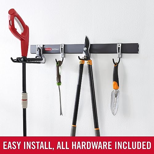 Rubbermaid FastTrack Garage Storage Utility Hooks Kit - 1 Rail & 4 Hooks, Heavy Duty Black