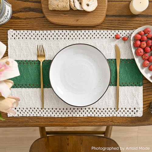 Artoid Mode 12 x 18 Dark Green Placemats Set of 6 – Rustic Christmas Linen Mix