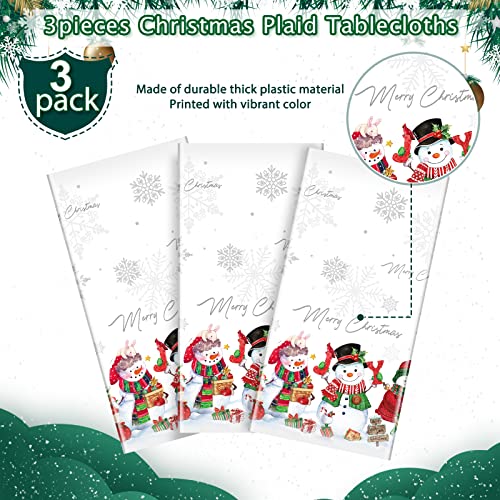 Christmas Snowman Tablecloth 3-Pack 54x108in White Snowflake Holiday Party Cover