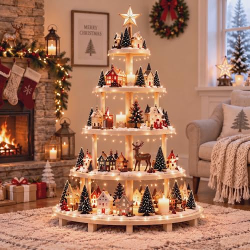 Barydat 5 Tier 59-Inch Christmas Tree Bookshelf - Village Display Stand