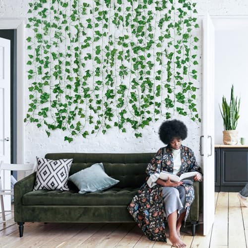 Fake Vines for Room Decor(12 Pack 84 Feet) Aesthetic Artificial Plant Ivy Leaves Hanging Greenery Garlands for Home Bedroom Wall Wedding Christmas Party Office Patio Outdoor Garden D?cor