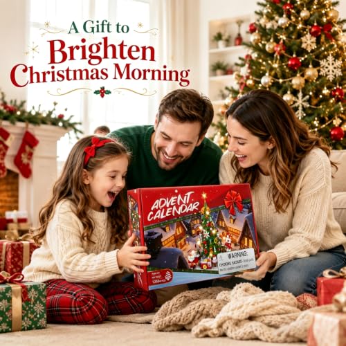 MYDOVA 2026 Christmas Tree Building Blocks Advent Calendar with Warm Light, 1250+ Pieces
