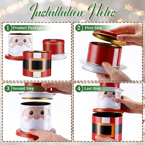 Tandefio 2 Sets Christmas Cookie Tins with Lids - 3 Layer Metal Holiday Gift Boxes