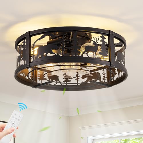 18 Inch Rustic Farmhouse Ceiling Fan with Light and Forest Animal Silhouettes