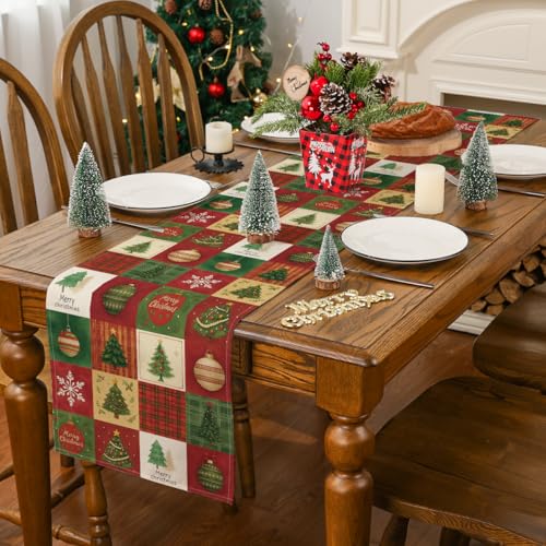 Siilues 13'' x 72'' Christmas Table Runner Xmas Trees Snowflakes Holiday Decor