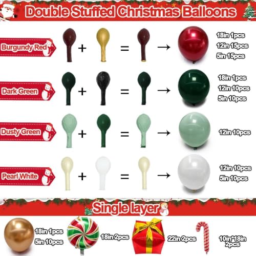 Pinbra Christmas Balloon Arch Kit Red Green Gold Double Stuffed Balloons Holiday Decor