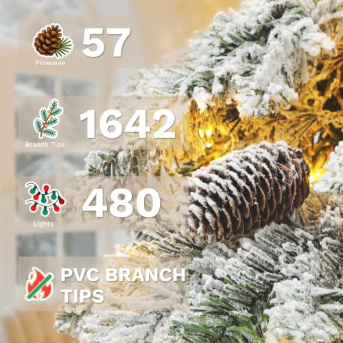 DWVO 9FT Prelit Flocked Pencil Spruce Christmas Tree with LED Lights - Slim & Full Decor