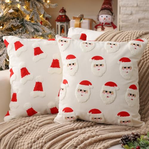 Hahafelt Santa Pillow Covers 18x18 Set of 2 – Handmade Santa Claus Embroidered Christmas Throw