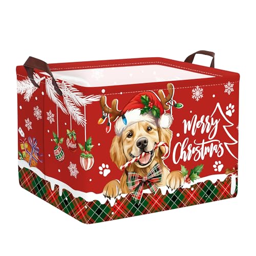 Clastyle Christmas Pet Baby Laundry Hamper Snowflake Kid Storage Basket Boy Girl Gift Toy Box Collapsible Clothes Organizer Nursery Bin for Bedroom,Puppy,40*30*30 cm