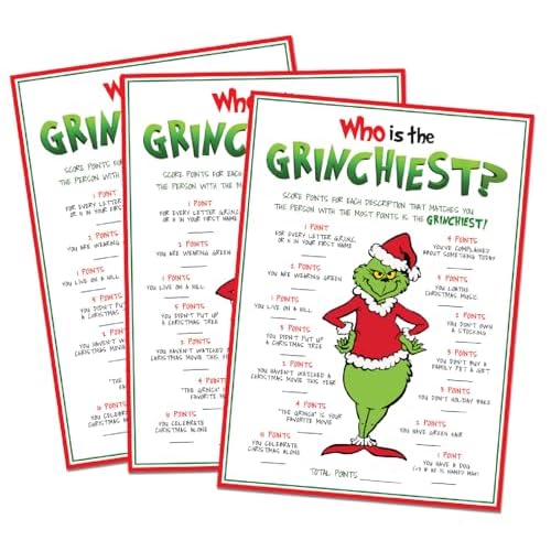 Pink Pixie Studio 15 Who is Most Like The Grinch Game Cards- Fun & Easy for Family Christmas Holiday Office Friends Church Party, Supplies, Activity, Decorations