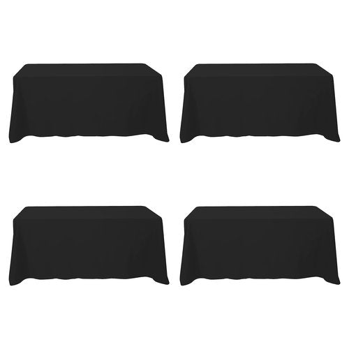 BRILLMAX 4 Pack Black Tablecloths 90 x 132 Inch for 6ft Rectangle Tables - 150 GSM Polyester Fabric, Floor Length Drop, Water, Stain & Wrinkle Resistant Cloth Cover for Wedding Reception Banquet