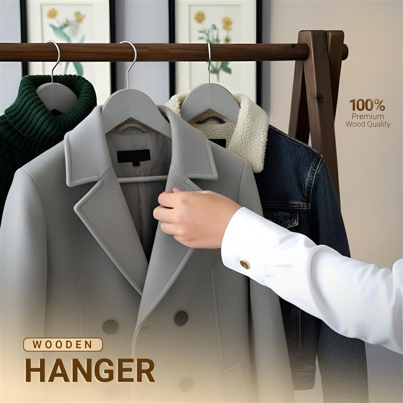 Utopia Home Premium Wooden Hangers 20 Pack - Durable & Slim Coat Hanger - Suit Hanger with 360-Degree Rotatable Hook - Wood Hangers with Shoulder Grooves (Grey Color)