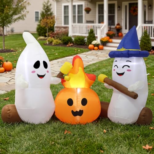 6FT Halloween Inflatable Ghosts Yard Decorations with LED Lights and Stakes - Outdoor Spooky Decor
