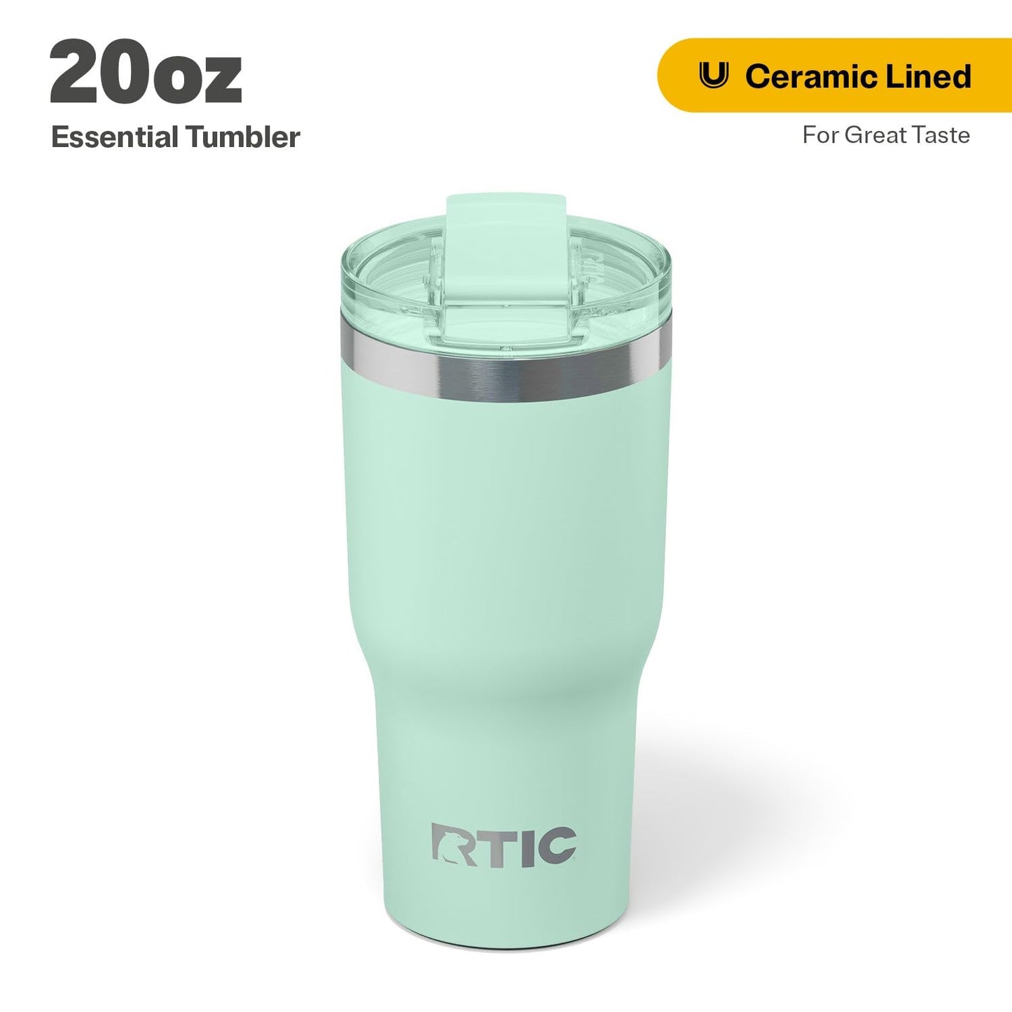 RTIC 30oz Essential Tumbler with Lid, Ceramic Lined, Insulated, Stainless Steel, Metal, Double Wall Vacuum-Insulation, Travel Cup for Iced Coffee, Tea, Hot and Cold Drink, Fresh Mint