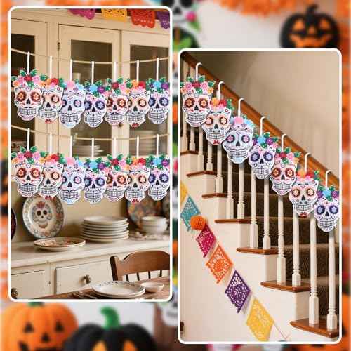 20 Pcs Day of The Dead Skull Hanging Ornaments Felt Dia De Los Muertos Sugar Halloween Tree Decoration Mexican Dia De Los Muertos Skeleton Pendent Decoration for Small Tree Christmas Xmas