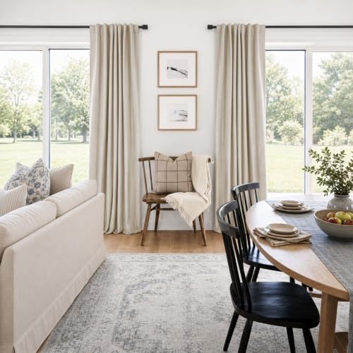 Alba Cream Linen Total Blackout Curtains 50W x 84L Inches - Pack of 2, Bedroom & Living Room