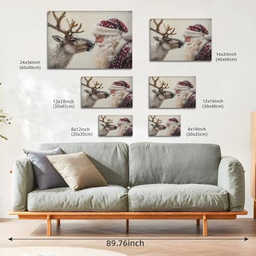 Yermidi Vintage Santa Claus Reindeer Canvas Wall Art 8x12 Unframed