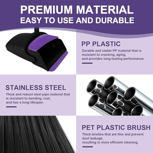 Purple 51-Inch Long Handle Broom & Dustpan Set with Squeegee - Eco-Friendly Cleaning Tool