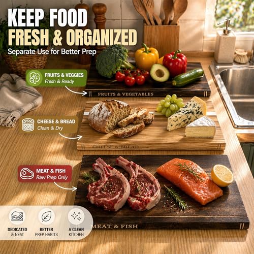 Book Cutting Board Set with Stand - Brown & Tan Kitchen Chopping Boards