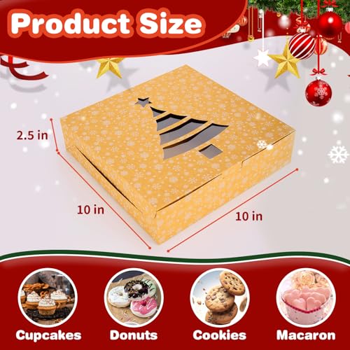 Beavoiing 24 Pack 10x10x2.5 inch Christmas Cookie Boxes with Window - Kraft Gift Boxes