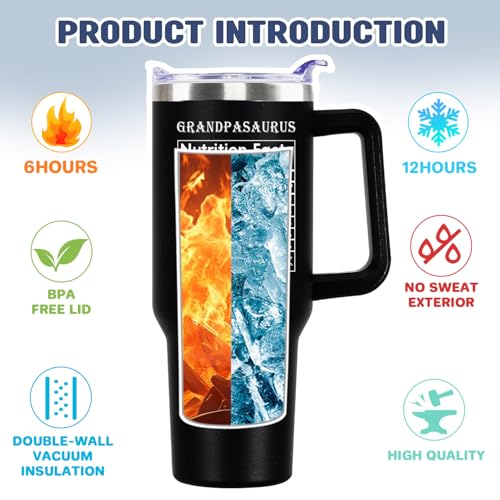 Grandpa Saurus 40oz Tumbler - Grandpa B Variation, Gift Set with Straw