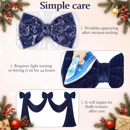 Riceshoot Navy Blue Velvet Bow Garlands - 15.8ft Christmas Mantel Garland with 3 Large Bows