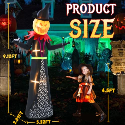 GIFTFIND 9FT Giant Pumpkin Witch Inflatable Halloween Yard Decor - 9ft Pumpkin Man Variation
