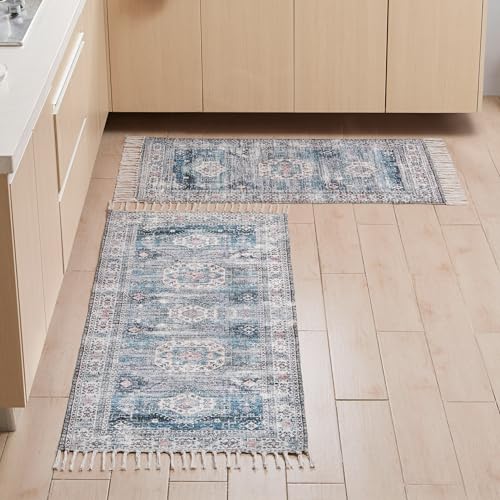 Jessica Simpson Chenille Peregrine Fringe Rug - Skid-Resistnat & Washable Runner Rug 2 Piece Set - 26" x 51"/26" x 66"