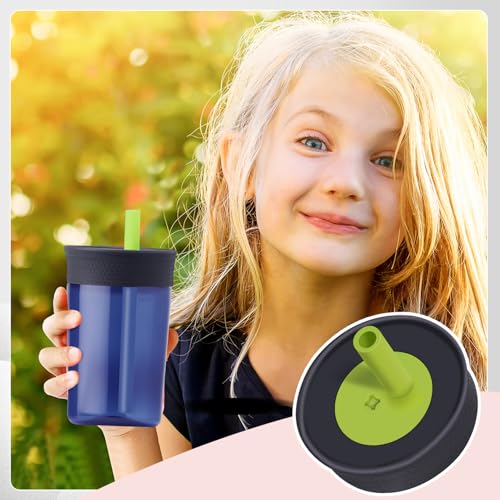 PHULWEL 2 Pack Replacement Lids for Owala Kids Insulation Tumbler 12oz & 15oz, Spill Resistant Cap with 4 Flexible Straws, BPA-Free, Dishwasher Safe, Accessories for Owala Kids Bottle(Blue)